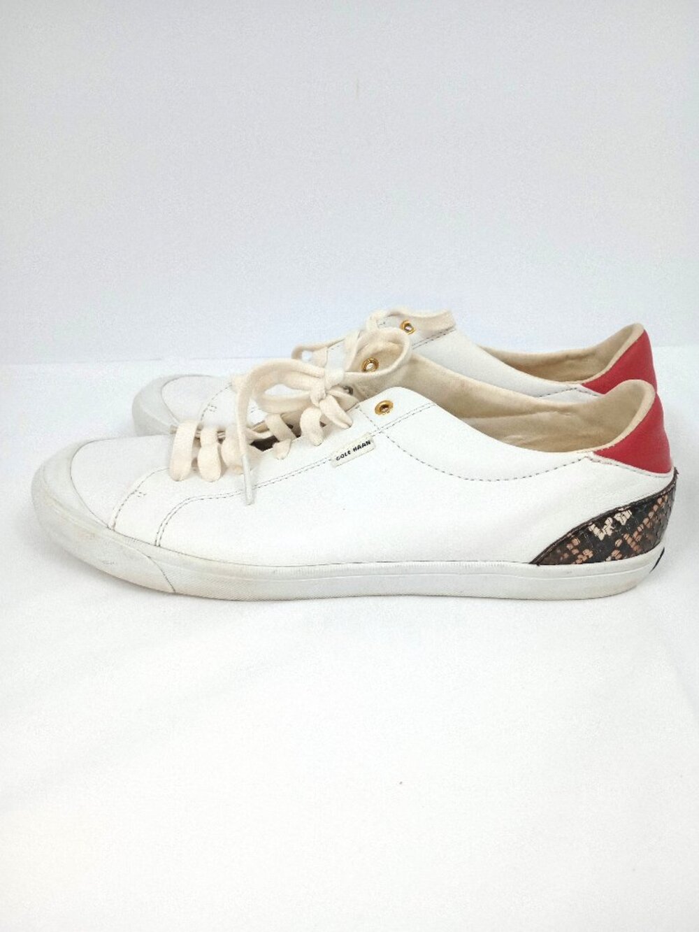 Cole Haan White Leather Sneakers Snake Print Heel Red Accent Size 9B
